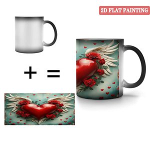 Taza Mágica de Cerámica Negra Esmerilada de 11 oz que Cambia de Color con Diseño de Alas de Corazón - Product Image 4