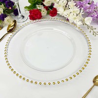 Assiettes de présentation rondes décoratives en plastique transparent de 33 cm (13 pouces) avec perles roses, blanches, argentées et dorées pour restaurant, mariage, vente en gros