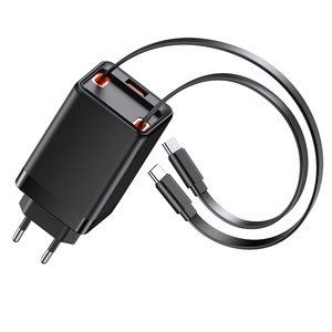 Cargador de pared USB C retráctil de 65 W con doble puerto, compatible con enchufes de Reino Unido y EE. UU., con puerto USB A. - Product Image 1