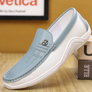 Mocassins décontractés en cuir blanc respirant à talon bas pour hommes, pointures 47-48, chaussures de conduite et de loisirs - Product Image 1