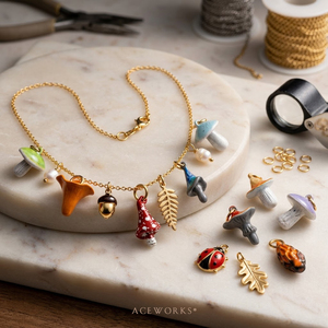 Galería de Hongos Esmaltados |   Colgantes de Hongo Esmaltados a Mano en Latón Chapado en Oro de 18K, Abalorios Mágicos de Cuento de Hadas para Creación de Joyas - Product Image 3