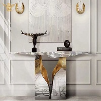 Table d'entrée haut de gamme, meubles de salon en acier inoxydable, or, Design italien, Console de luxe, hôtel, Hall d'entrée