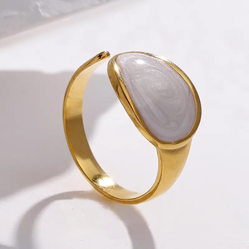 Newest Arrival Geometric Oil Dropping Open Circle Ring No Fade Gold Plated Stainless Steel Ring Women Bling Enamel Jewelry