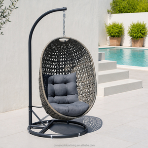 Fauteuil suspendu OSMEN <span class=keywords><strong>Cora</strong></span> en rotin PE, chaise balançoire en forme d'œuf pour cour et balcon, confort extérieur avec coussin à séchage rapide - Product Image 1