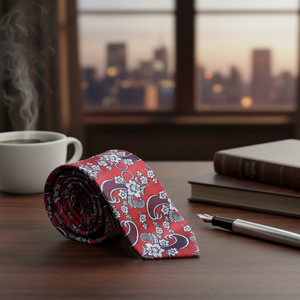 Corbata italiana con estampado rojo Paisley - Product Image 3