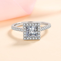 Bague minimaliste géométrique carrée pour femme en argent sterling S925 avec moissanite et diamant taille princesse, plaquée rhodium