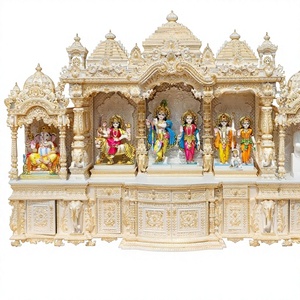 Altar de Madera Blanco de Gran Tamaño para Templo Iskcon, Exportaciones DST de EE. UU., Mandirs Grandes Personalizados con Tallado Dorado y Almacenamiento, Pooja Ghar - Product Image 2