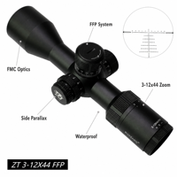 Lunette de tir de précision Buzzard ZT 3-12x44 à plan focal avant, avec mise au point latérale et lentilles multicouches pour l'extérieur