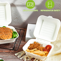 Nouvelles Boîtes Alimentaires Jetables en Canne à Sucre – Contenants Clamshell en Pulpe Naturelle de Canne à Sucre 6'' – Boîte à Déjeuner à Emporter en Bagasse Monopièce