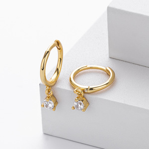 Pendientes de plata 925 para mujer, pendientes de aro colgantes redondos de plata de ley S925 con circonita cúbica para mujer, joyería diaria para boda, regalo - Product Image 5
