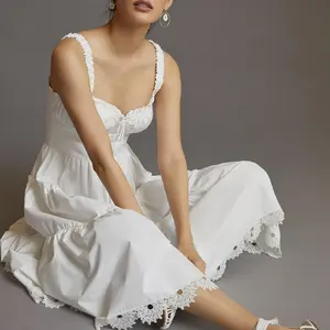 فستان ماكسي أبيض للسيدات من مصنعي الملابس بدون أكمام طويل أنيق فساتين كاجوال للفتيات