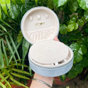 Wholesale Custom Travel Pink Jewellery Storage Case Logo Small Green Portable <strong>Round</strong> Velvet <strong>Jewelry</strong> <strong>Box</strong> With Mirror - Product Image 5