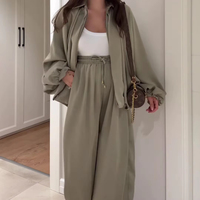 Ensemble 2 pièces Abaya musulmane R-839 en polyester respirant, haut et pantalon long jusqu'aux chevilles, manches longues, coupe ample pour femme