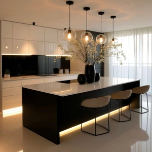 Modulaire keukenkasten, gemaakt in China, gratis aanpassing, modern gesinterd steen met spoelbak, keukeneiland tafelset - Product Image 6