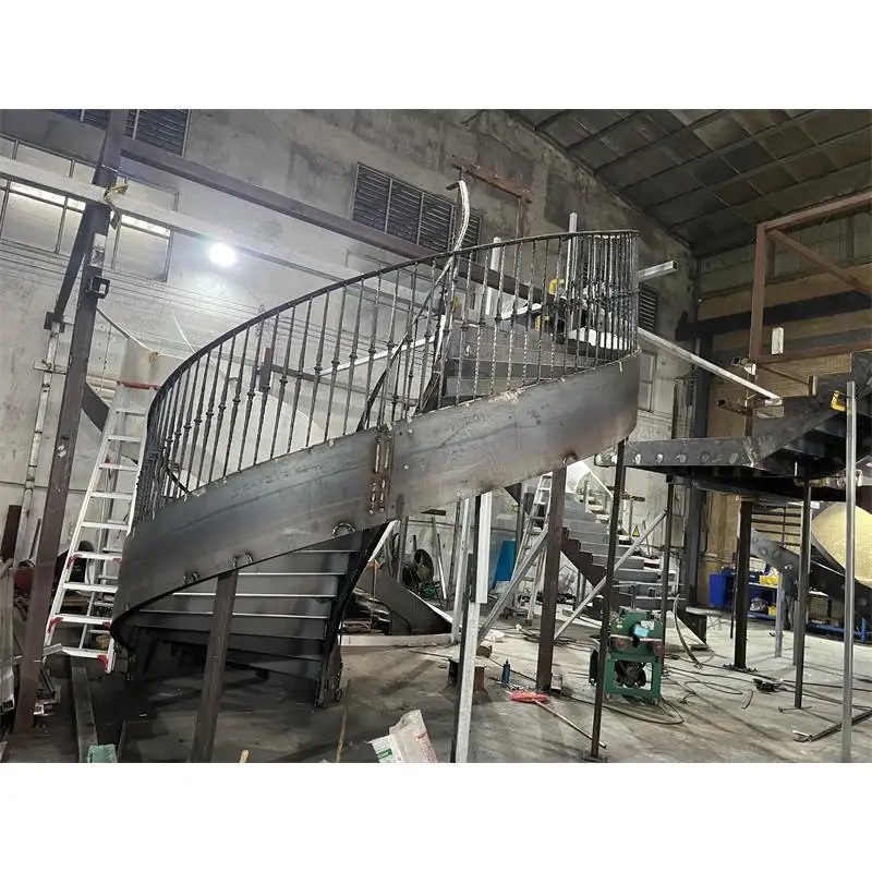 OEM Interior Curved Stair Glass Railing Stairs Stainless Commercial Indoor Solid Wood Round Staircases
