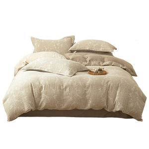 Cotton Linen Jacquard Four Piece <b>Bedding</b> <b>Set</b> Autumn Winter Breathable Soft Skin Friendly Homestay Style Nude Color Plants - Product Image 1