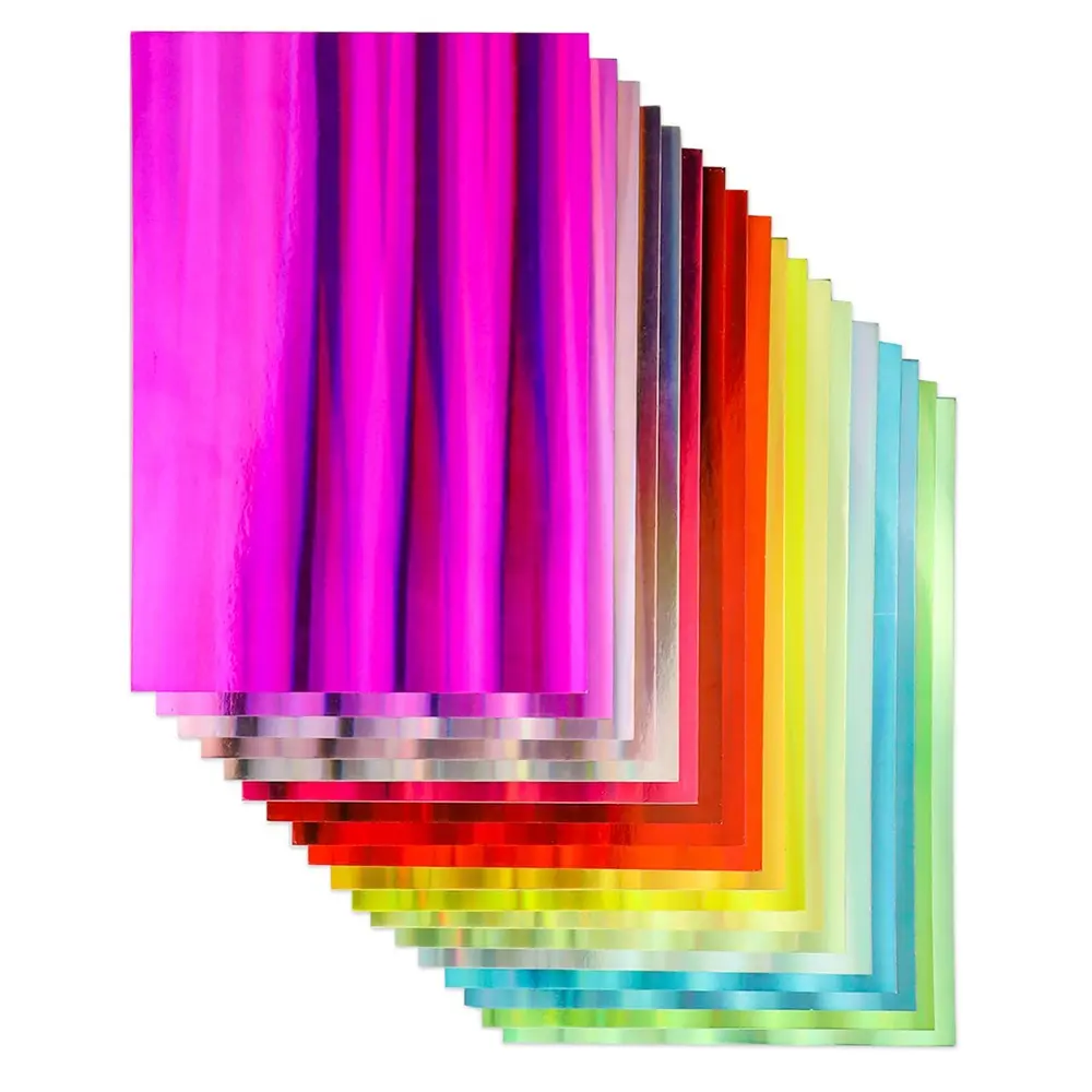 Papel de regalo holográfico de espejo metálico iridiscente brillante de colores mezclados para hacer flores sobre para álbumes de recortes