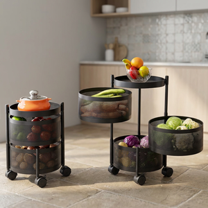 Étagère de rangement métallique cylindrique à roulettes, trois niveaux, pour le rangement des aliments dans la cuisine, design minimaliste - Product Image 4