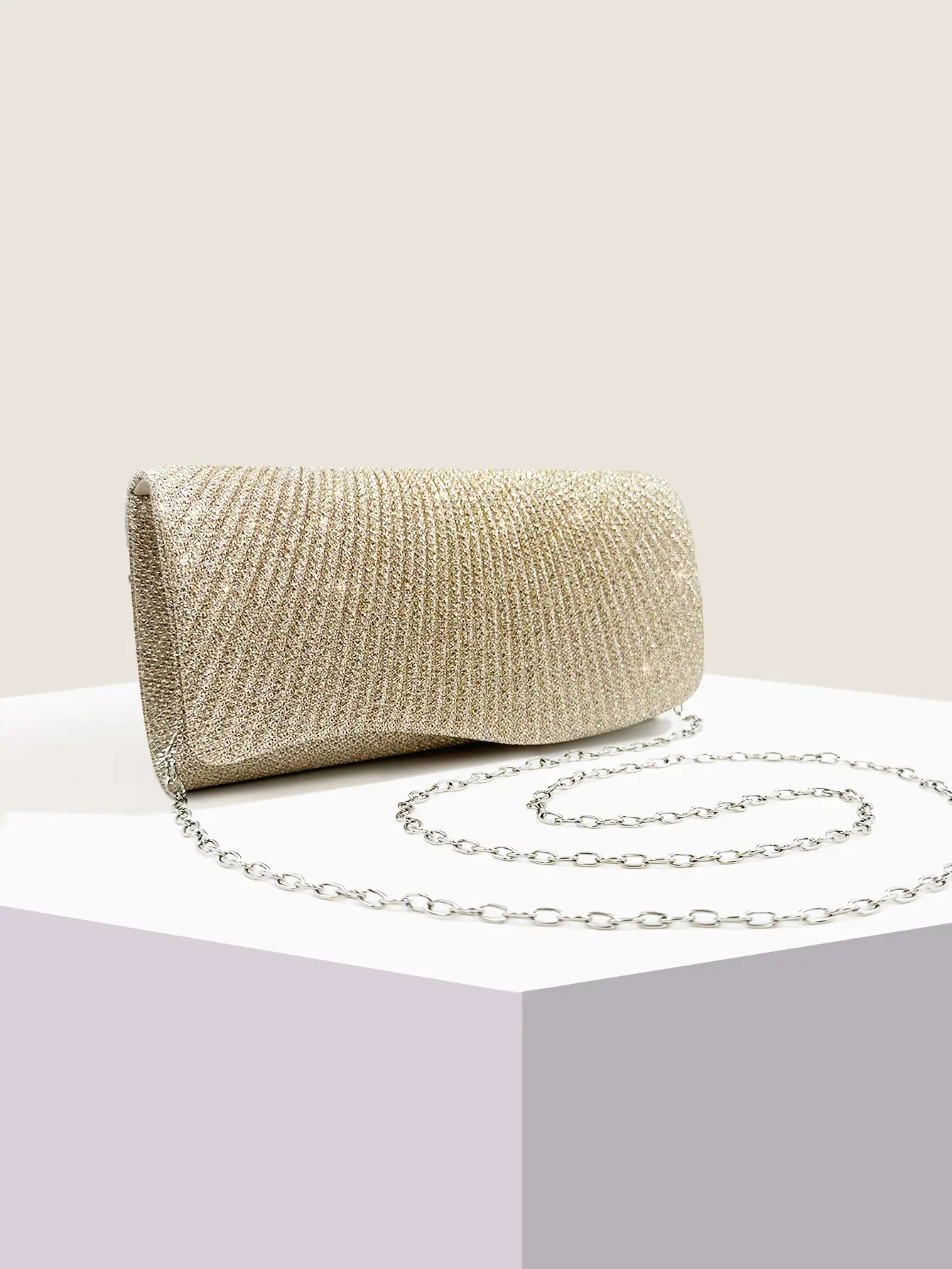 Bolsa de festa plissada mini com corrente diagonal, fabricante, fonte direta, 2023, embreagem feminina, brilhante, para noite