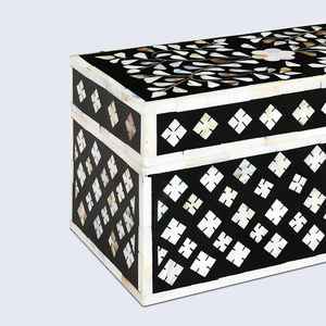 Caja de joyería rectangular duradera moderna con incrustaciones de hueso MDF hecha a mano de primera calidad, organizador decorativo para anillos, accesorios para uso doméstico y hotelero - Product Image 2