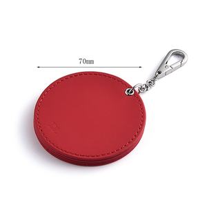 Small Shiny Red Color Custom Logo PU Leather Handheld Compact <b>Mirror</b> with Keychain - Product Image 4