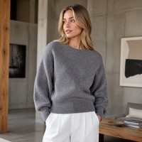 Pull-over en tricot pour femme avec logo personnalisé, col rond, manches longues, couleur unie, décontracté, hiver, polyester, doux et confortable, fabrication OEM et ODM