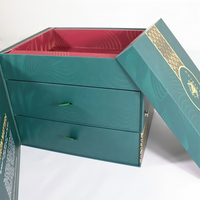 Boîte cadeau haut de gamme personnalisée à 3 tiroirs avec poignée, doublure en éponge recyclée et gaufrage pour l'emballage de desserts et de gâteaux de lune pour les fêtes