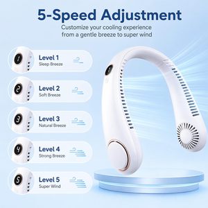พัดลมคล้องคอแบบพับได้ 5 ระดับความเร็ว ไม่มีใบพัด แบตเตอรี่ 1800mAh ชาร์จผ่าน Type-C ปรับหมุนได้ 360 องศา ใช้ในบ้าน รถยนต์ หรือพกพา ขายส่งจำนวนมาก - Product Image 2