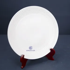 批发价格定制标志图案西方酒店派对圆形白色陶瓷晚餐瓷盘