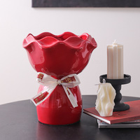 Vase en céramique pour bouquet de fleurs, style moderne et minimaliste, haut de gamme, décoratif, léger luxe, petit format, en émail coloré, pour arrangement floral