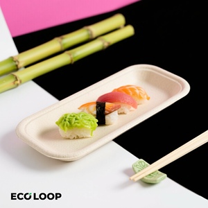 Hot Bán Dùng Một Lần 10-Inch Hình Chữ Nhật Mía Sushi Tấm Bộ Đồ Ăn Mía Bữa Ăn Tối Tấm Takeout Tấm - Product Image 3