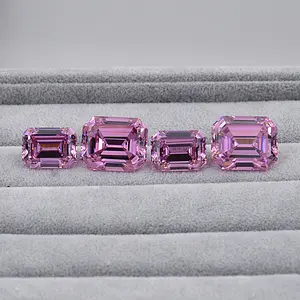 Gemas de circonia cúbica para joyería, gemas sintéticas de corte esmeralda rosa, 8A