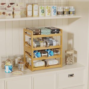 Estante de bambú para alimentos enlatados, organizador de almacenamiento de escritorio de 4 niveles para cocina, bocadillos para mascotas, diseño moderno y duradero - Product Image 3