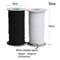 Bande élastique plate personnalisée en polyester/nylon tissé jacquard, 6 mm (1/4 po), noir et blanc, protection environnementale, vente en gros