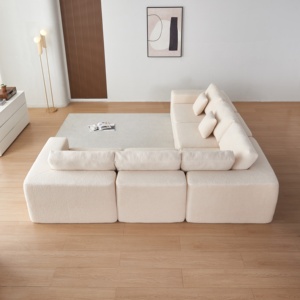 Modern Luxury Upholstered Tufted Foam Filled White Fabric Square Arms Multi Seat Sectional <b>Sofa</b> <b>Set</b> Modasi Apartment Living Room - Product Image 2