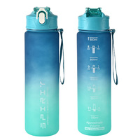 Bouteille d'eau de sport portable avec poignée en corde, pour fitness, avec paille, vente en gros, 800 ml, en plastique dégradé givré