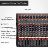 Console de mixage audio portable 16 canaux pour DJ, mixeur de ligne pour instruments de musique et micros, USB, Bluetooth, MP3 + Alimentation fantôme 48V