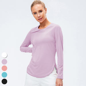 Vente en gros de vêtements pour femmes résistant au soleil UPF50 + t-shirt d'entraînement <span class=keywords><strong>anti</strong></span>-<span class=keywords><strong>UV</strong></span> t-shirt de sport ample à manches longues chemise de yoga haut de fitness pour les femmes - Product Image 4
