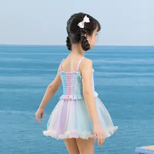 Maiô colorido infantil, roupa de banho de alta qualidade com saia para meninas, roupa de praia de bebê, peça única personalizada OEM, verão 2024