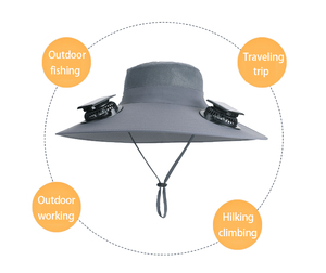 Chapeau de ventilateur solaire rechargeable Chapeau de ventilateur solaire à large bord Femmes Hommes Escalade Seau Casquette de pêche Chapeau de soleil d'été en plein air avec ventilateur - Product Image 6