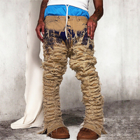 Jean droit déchiré pour homme, délavé effet boue, style rockstar, coupe empilée, streetwear, ODM OEM