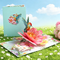 Carte de vœux 3D sculptée en papier Colibri Fleur pour la Saint-Valentin, le Ramadan, Noël, et les messages d'anniversaire