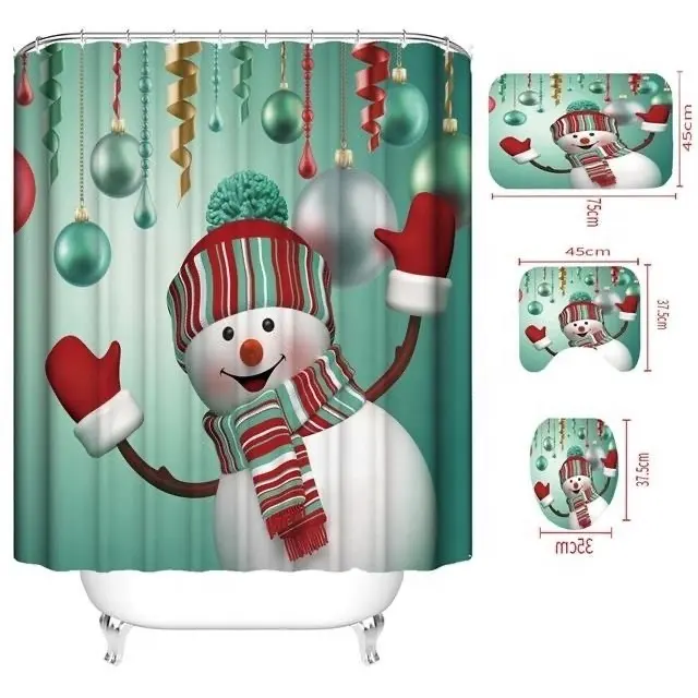 Merry Christmas Classy Bathroom Decoration 3D Digital Printing Gift Polyester Waterproof Shower Curtain