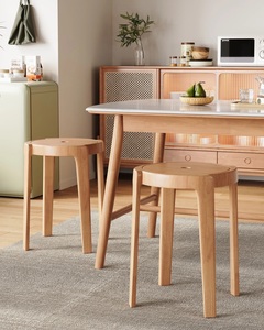 Tabouret rond moderne en bois massif, chaise ottoman en bois, siège de 32 cm, dossier de 45 cm, assise sans dossier pour salle à manger - Product Image 2