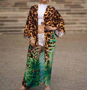 Albornoz turco estampado de 10 colores con cinturón, tipo kimono de playa, talla única - Product Image 1