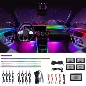 Kit de Luces Ambientales Universales 18 en 1, Tiras LED de Fibra Óptica RGB Activas por Música para Automóvil, Iluminación Interior Ambiental - Product Image 1