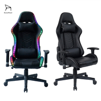 Chaise de jeu ergonomique en cuir EaseNeat avec coussin pour la tête, soutien lombaire, éclairage RGB, rotation