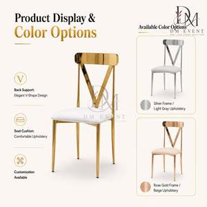 Modern V Shape Back Gold Stainless Steel Wedding Chair with <b>White</b> <b>Cushion</b> for Receptions and Event Venues Commercial Seating - Product Image 5
