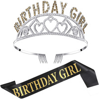 Offre Spéciale Unique paillettes joyeux anniversaire fille ceintures anniversaire ceinture et couronne de diadème pour la décoration de fête d'anniversaire