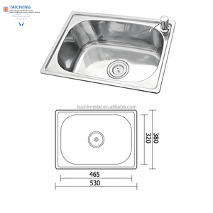 Lavello da <span class=keywords><strong>Cucina</strong></span> Moderno a Vasca Singola 530x380x180mm in Acciaio Inox SUS201 con <span class=keywords><strong>Sifone</strong></span> e Due Fori - Product Image 2